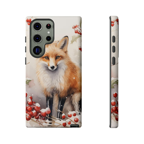 Christmas Fox in a Wreath of Red Berries - Impact Resistant Phone Case Samsung Galaxy S23 Ultra Matte